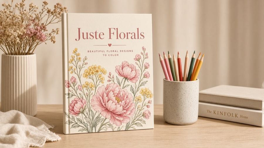 Paperback coloring book on a desk
